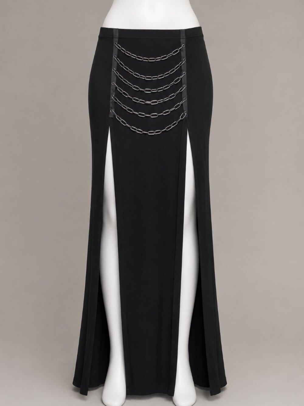 Dolls Kill Widow Steel Echoes Floor Length Black Maxi Skirt w/ Chain Detail XXS